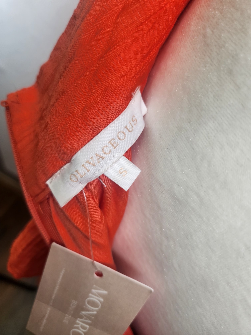 Olivaceous Orange Ruffle Tiered Halter Maxi Dress Sz S Open Back Event Cruise NW - Picture 11 of 15